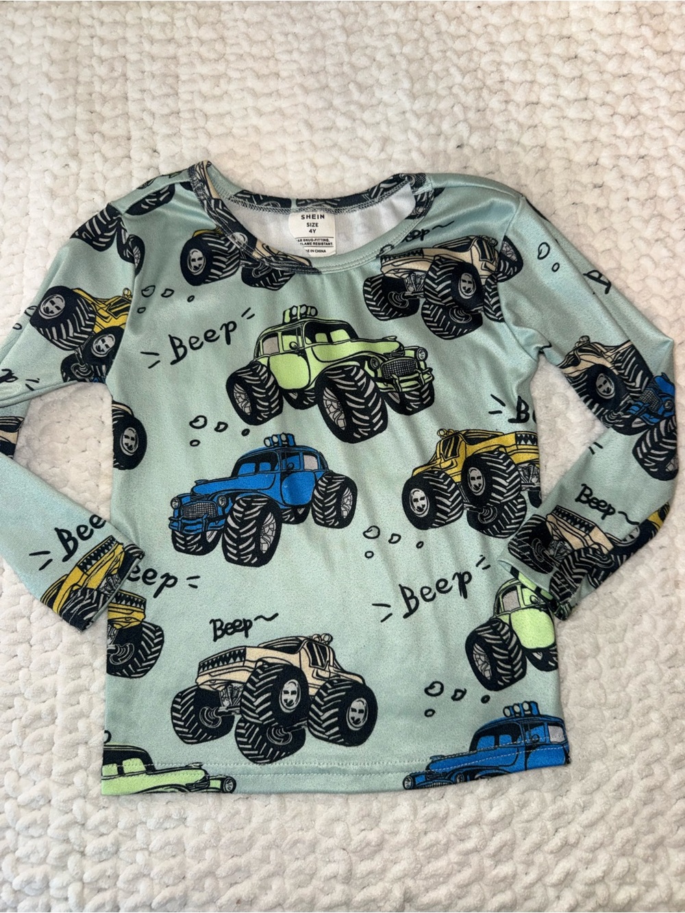 SHEIN Light Green Monster Truck Print Long Sleeve Tee